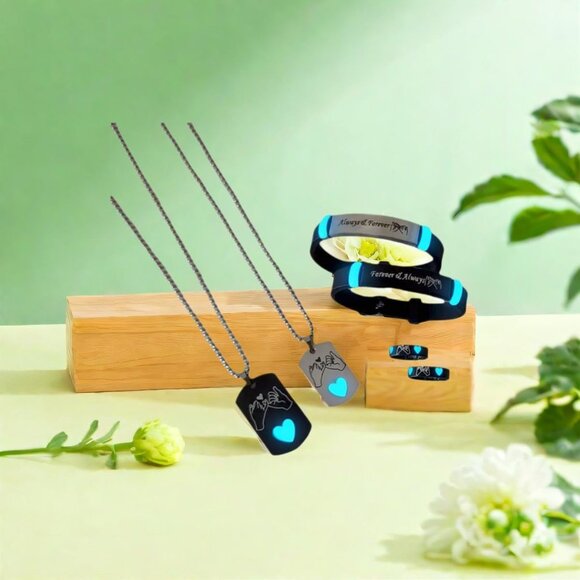 Couple Glowing Heart Crown Jewelry Set Silver Plated Brass - Picture 5 of 6